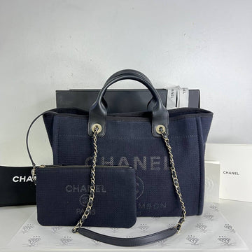 [PRE LOVED] Chanel Small Deauville in Dark Blue Light Gold HW (microchipped)