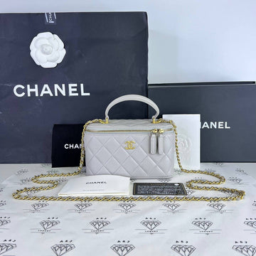 [PRE LOVED] Chanel Vanity Top Handle in Gray Lambskin Leather GHW (Series 31)