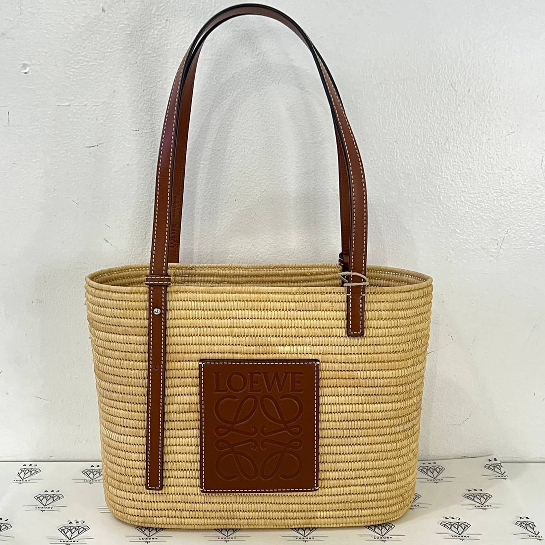 [PRE LOVED] Loewe Anagram Square Basket Bag in Tan