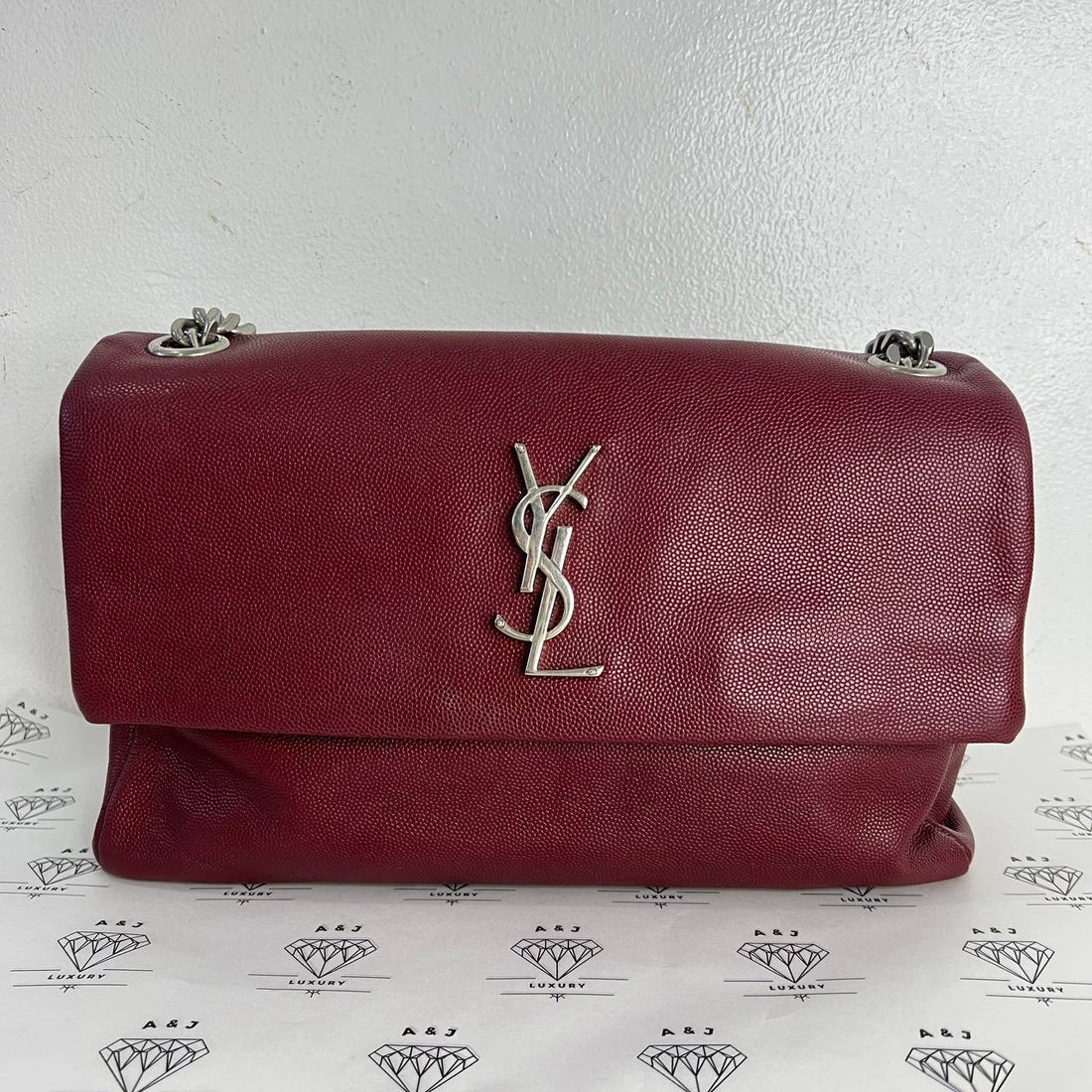 [PRE LOVED] YSL Medium West Hollywood Chain Bag in Dark Red Grained Leather SHW