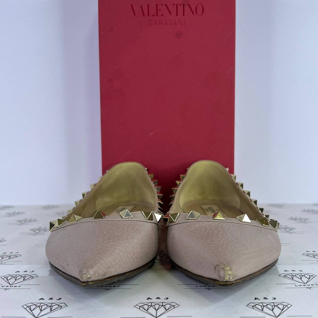 [PRE LOVED] Valentino Rockstud Ballerina Flats in Poudre Size 38EU