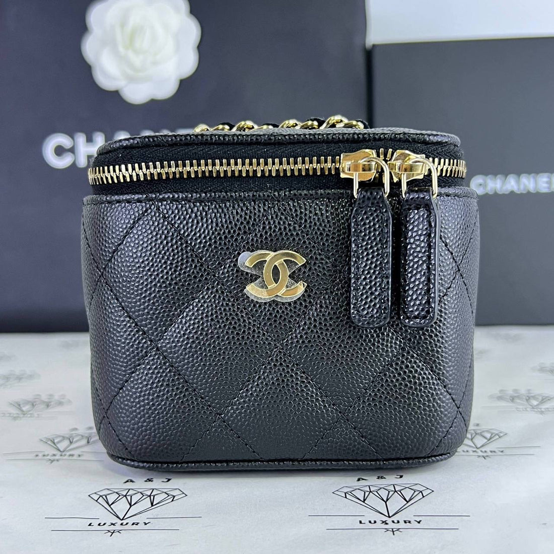 [PRE LOVED] Chanel Mini Vanity in Black Caviar Leather Light Gold HW (Series 31)