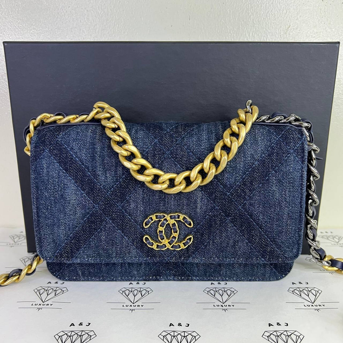 [PRE LOVED] Chanel C19 Wallet on Chain in Denim GHW (microchipped)