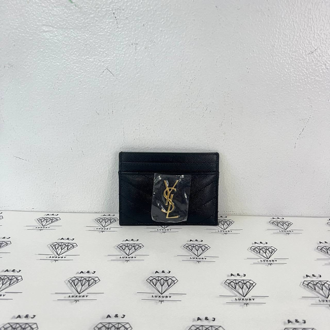 [PRE LOVED] YSL Flat Cardholder in Black Grain De Poudre Leather GHW