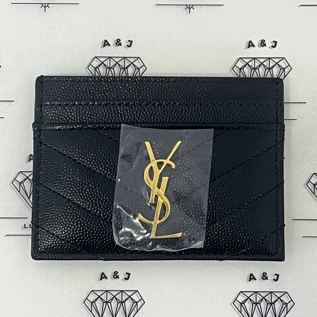 [PRE LOVED] YSL Flat Cardholder in Black Grain De Poudre Leather GHW