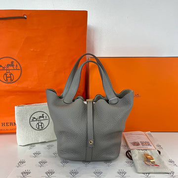 [PRE LOVED] Hermes Picotin 22 in Gris Asphalt Clemence Leather GHW (Stamp B - 2023)