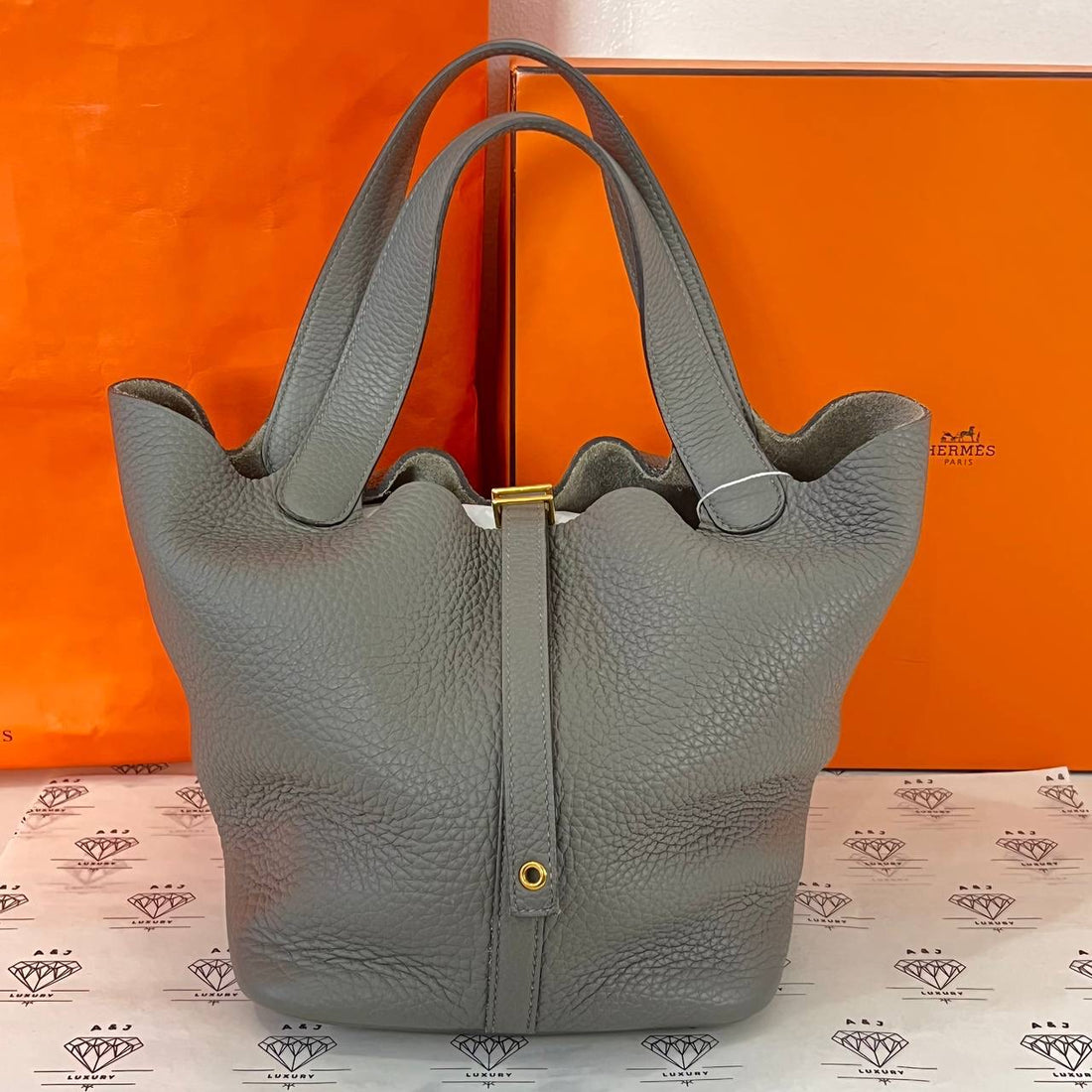 [PRE LOVED] Hermes Picotin 22 in Gris Asphalt Clemence Leather GHW (Stamp B - 2023)