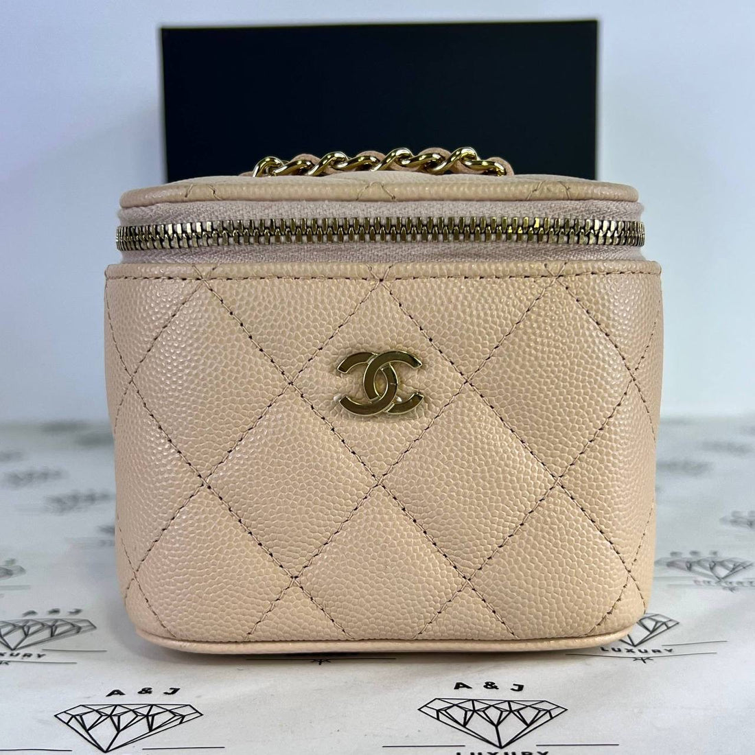 [PRE LOVED] Chanel Mini Vanity in Pink Beige Caviar Leather Light Gold HW (Series 31)