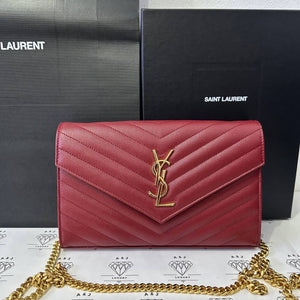 [PRE LOVED] Yves Saint Laurent Cassandre Matelasse Wallet on Chain in Medium Rouge Legion Grain De Poudre Leather GHW