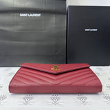[PRE LOVED] Yves Saint Laurent Cassandre Matelasse Wallet on Chain in Medium Rouge Legion Grain De Poudre Leather GHW