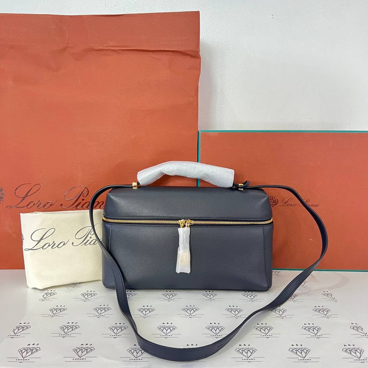 [BRAND NEW] Loro Piana Extra Bag 27 in Navy Blue Textured Calfskin GHW