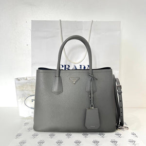 [PRE LOVED] Prada Double Cuir Handbag in Gray Saffiano Leather SHW