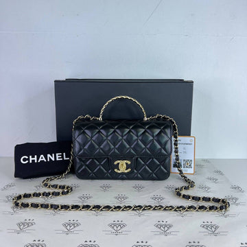 [PRE LOVED] Chanel 24C Collection Crystal Top Handle in Black Lambskin Leather Light Gold HW (microchipped)