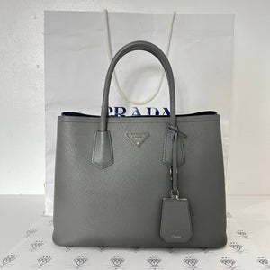 [PRE LOVED] Prada Double Cuir Handbag in Gray Saffiano Leather SHW