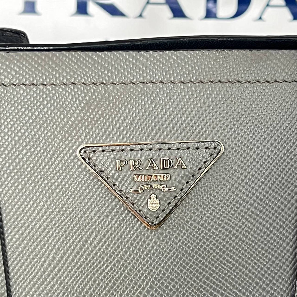 [PRE LOVED] Prada Double Cuir Handbag in Gray Saffiano Leather SHW