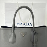 [PRE LOVED] Prada Double Cuir Handbag in Gray Saffiano Leather SHW