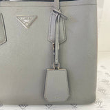 [PRE LOVED] Prada Double Cuir Handbag in Gray Saffiano Leather SHW