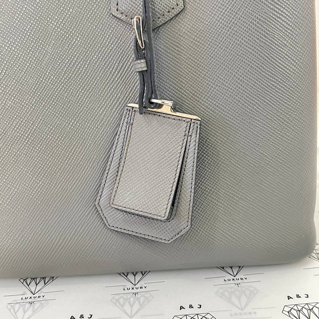 [PRE LOVED] Prada Double Cuir Handbag in Gray Saffiano Leather SHW