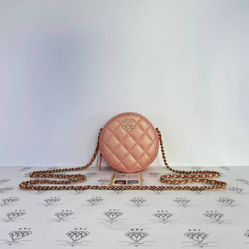 [PRE LOVED] Chanel 19S Collection Round Clutch in Iridescent Pink Caviar Leather GHW (Series 27)