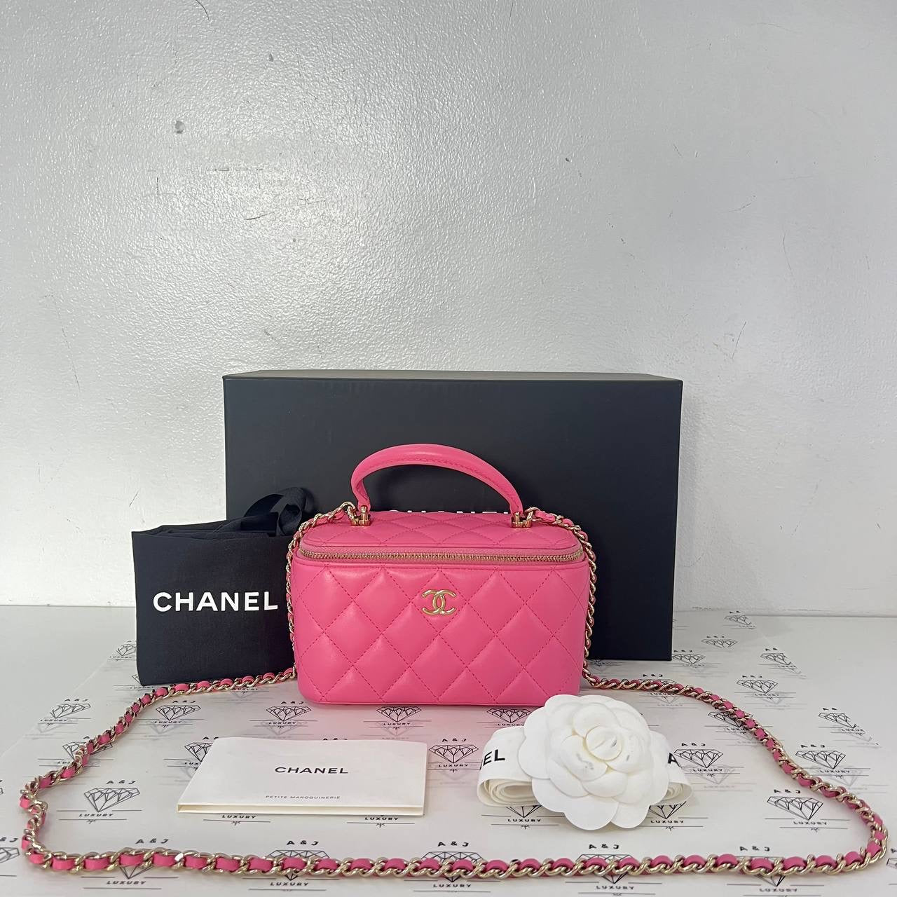 [PRE LOVED] Chanel Vanity Top Handle in Pink Lambskin Leather GHW (microchipped)