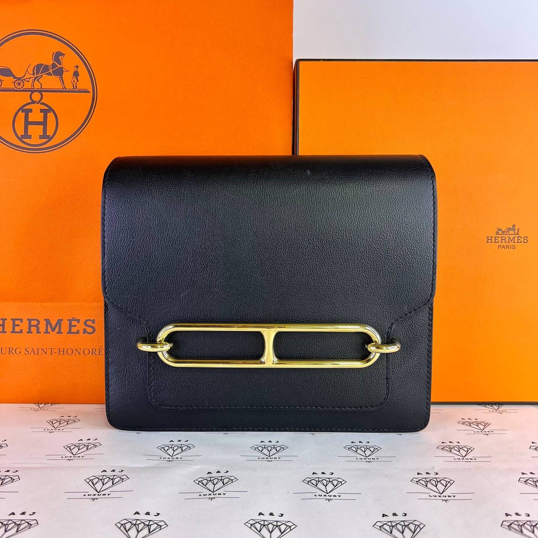 [PRE LOVED] Hermes Roulis 23 in Black Evercolor Leather GHW (Stamp Y - 2020)