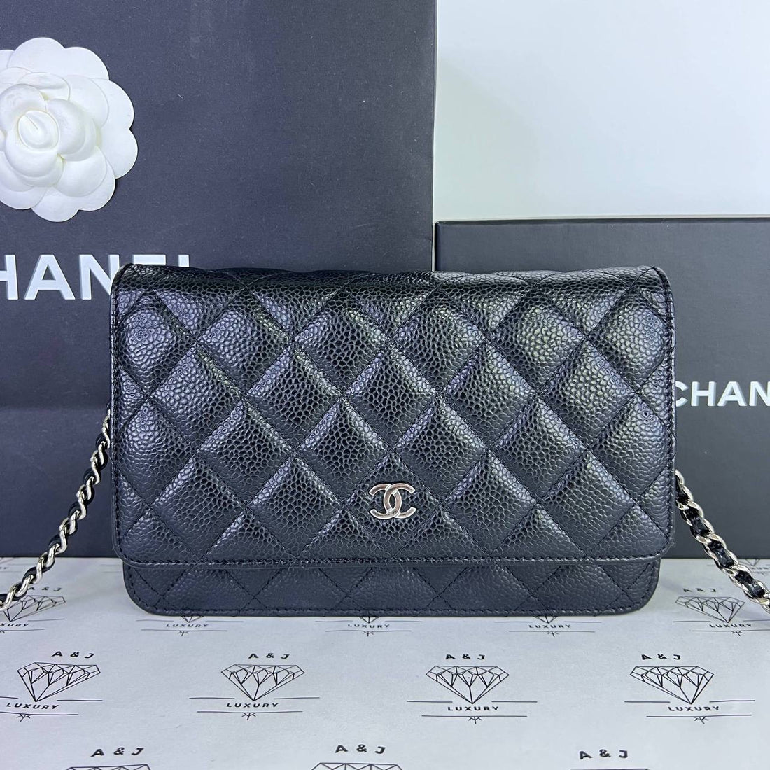 [PRE LOVED] Chanel Classic Wallet on Chain in Black Caviar Leather SHW (microchipped)