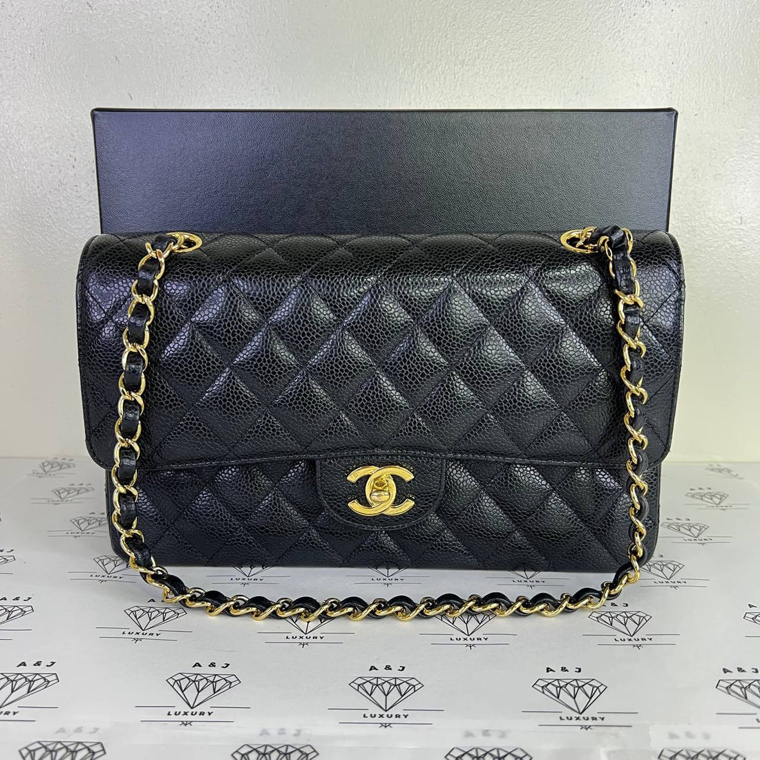 [PRE LOVED] Chanel Medium Classic Double Flap in Black Caviar Leather 24K Gold HW (Series 12)