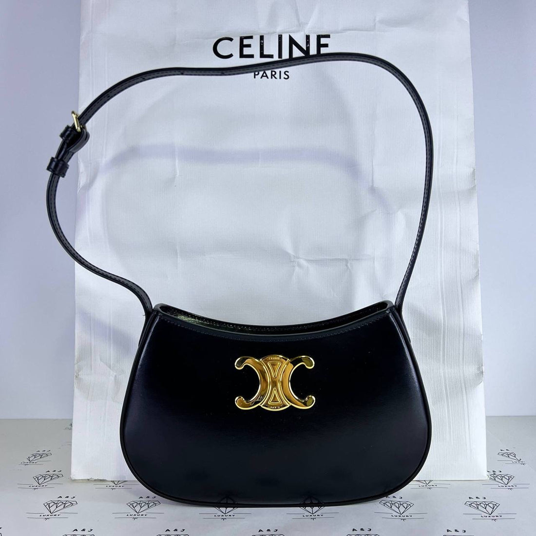 [PRE LOVED] Celine Medium Tilly Bag in Black Calfskin Leather GHW