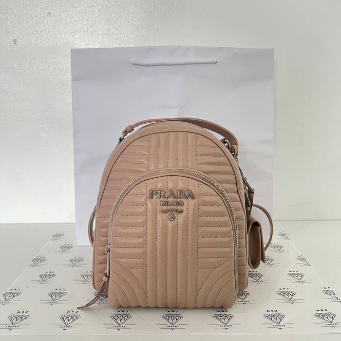 [PRE LOVED] Prada Diagramme Backpack in Powder Beige Soft Calf Leather SHW