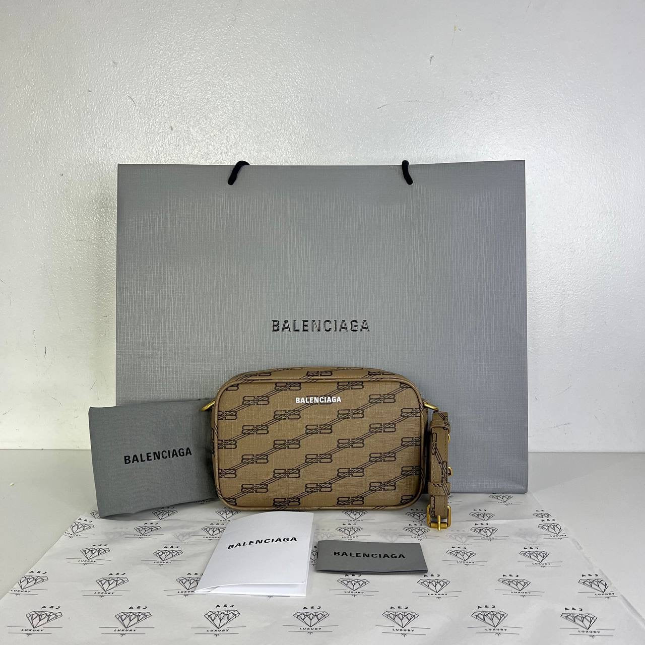 [BRAND NEW] Balenciaga Small Signature Camera Bag in Brown Canvass GHW