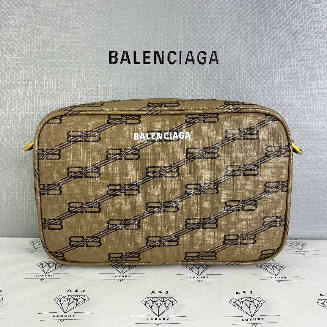 [BRAND NEW] Balenciaga Small Signature Camera Bag in Brown Canvass GHW