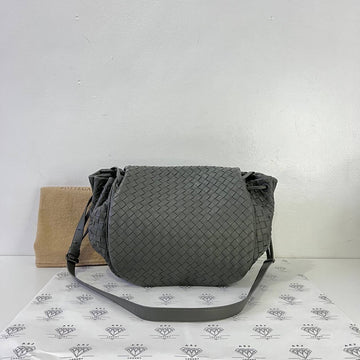 [PRE LOVED] Bottega Veneta Drawstring Flap in Gray Intrecciato Leather