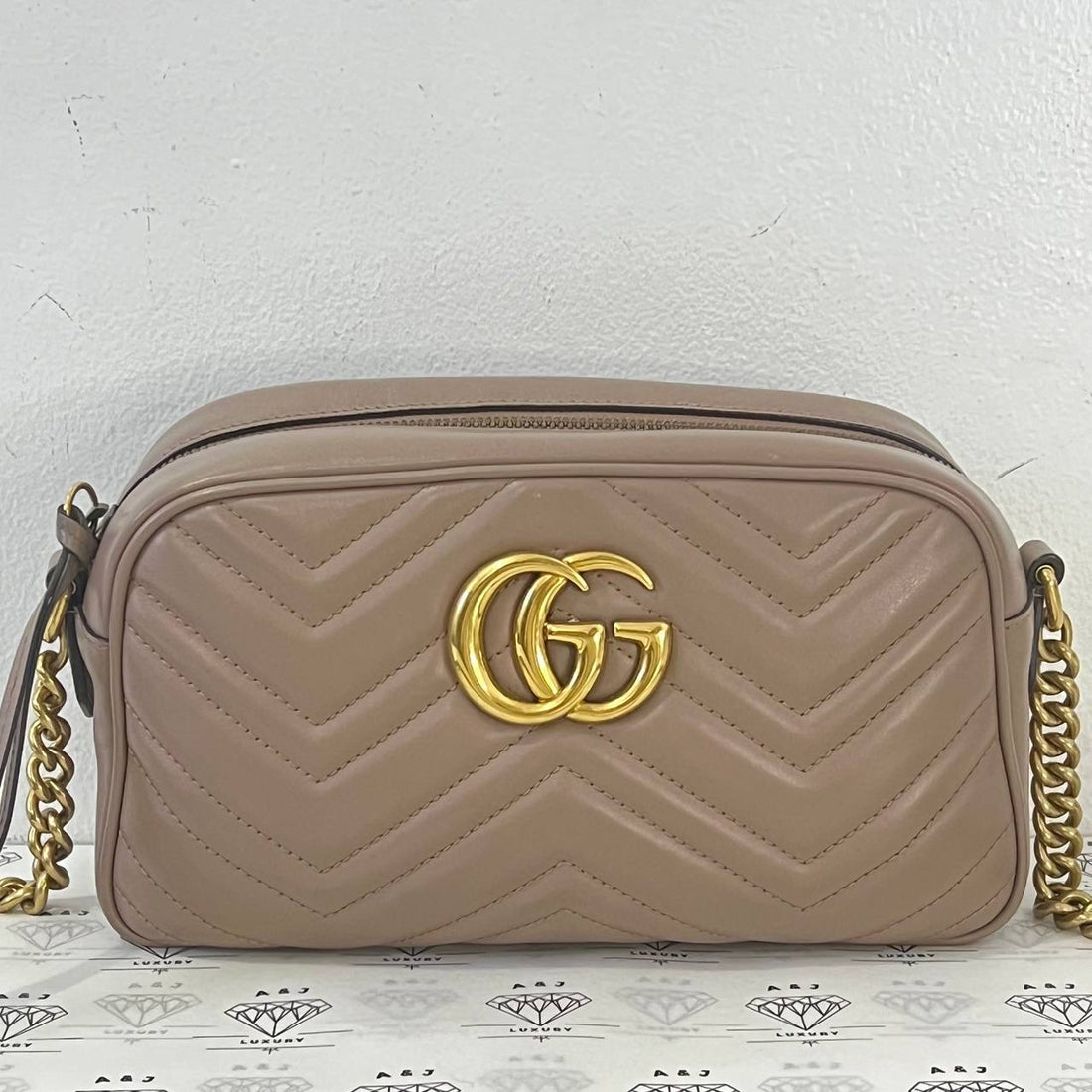 [PRE LOVED] Gucci Small Marmont Camera Bag in Beige GHW