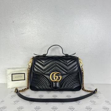 [PRE LOVED] Gucci Medium Marmont Top Handle Bag in Black Matelasse Leather GHW