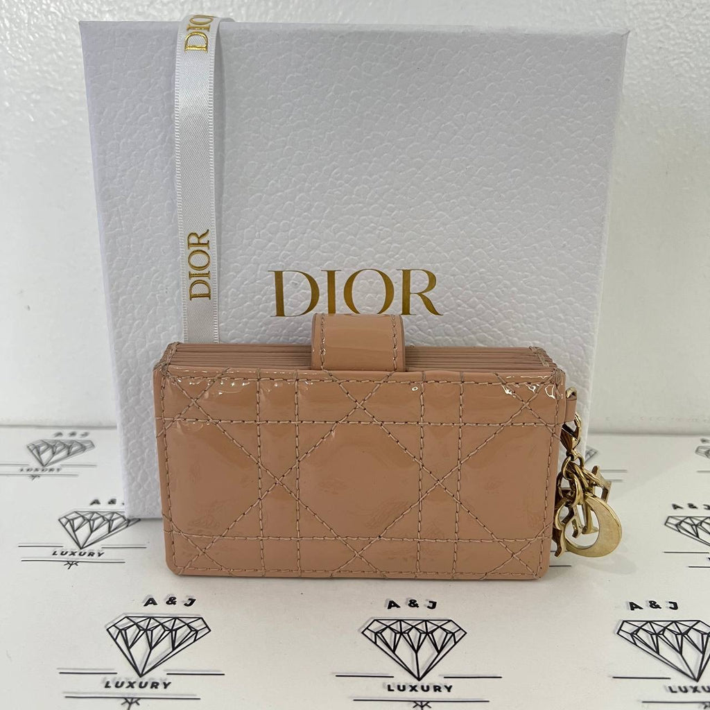 [PRE LOVED] Christian Dior Jasmine Cardholder in Rose Des Vents Patent Cannage Lambskin Leather GHW