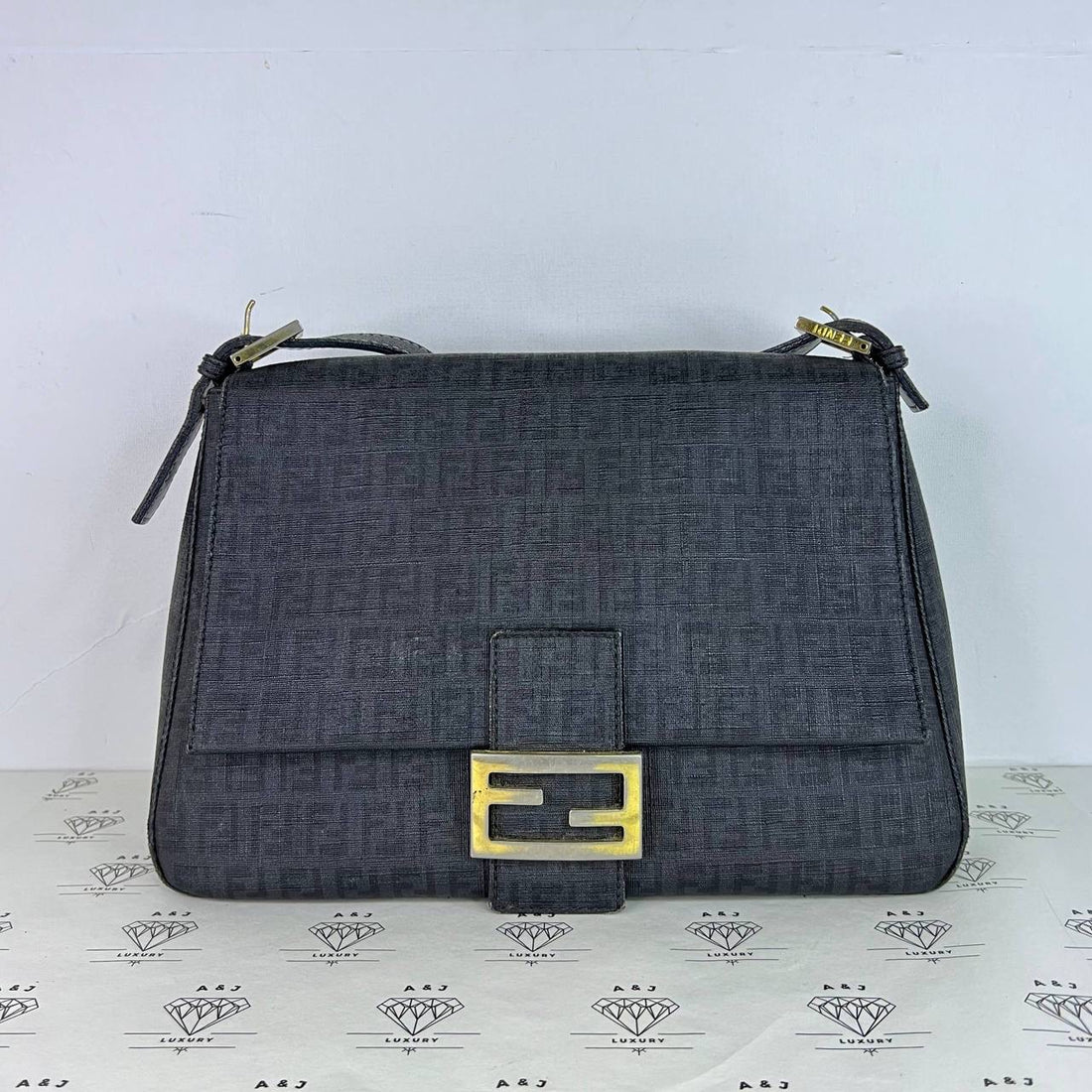 [PRE LOVED] Fendi Mamma Baguette in Black Coated Canvass GHW