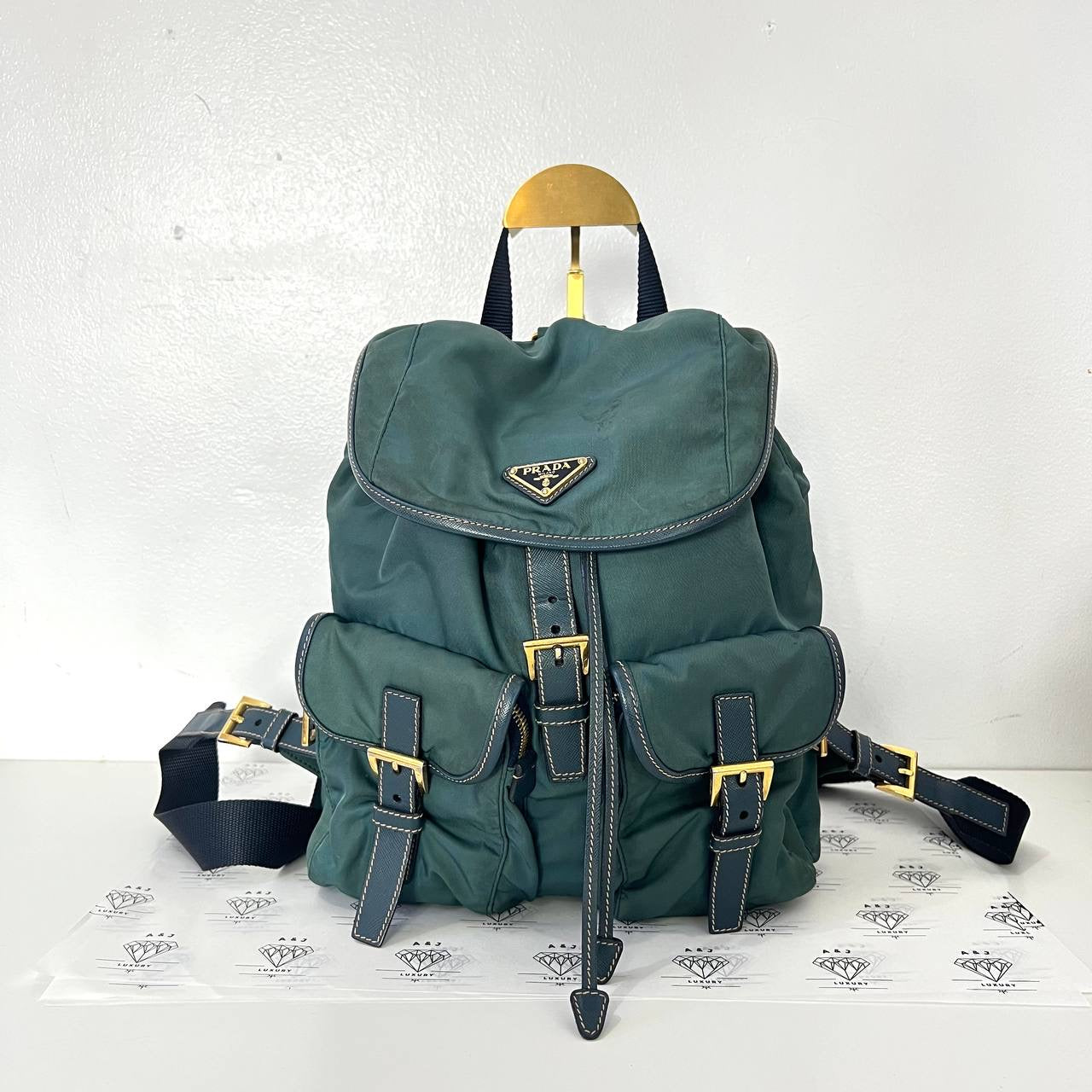 [PRE LOVED] Prada Double Pocket Backpack in Green Tessuto GHW