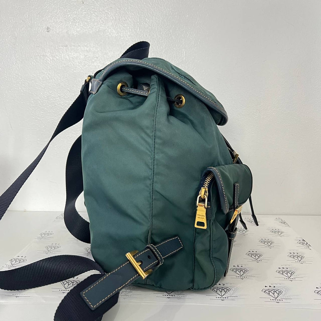 [PRE LOVED] Prada Double Pocket Backpack in Green Tessuto GHW