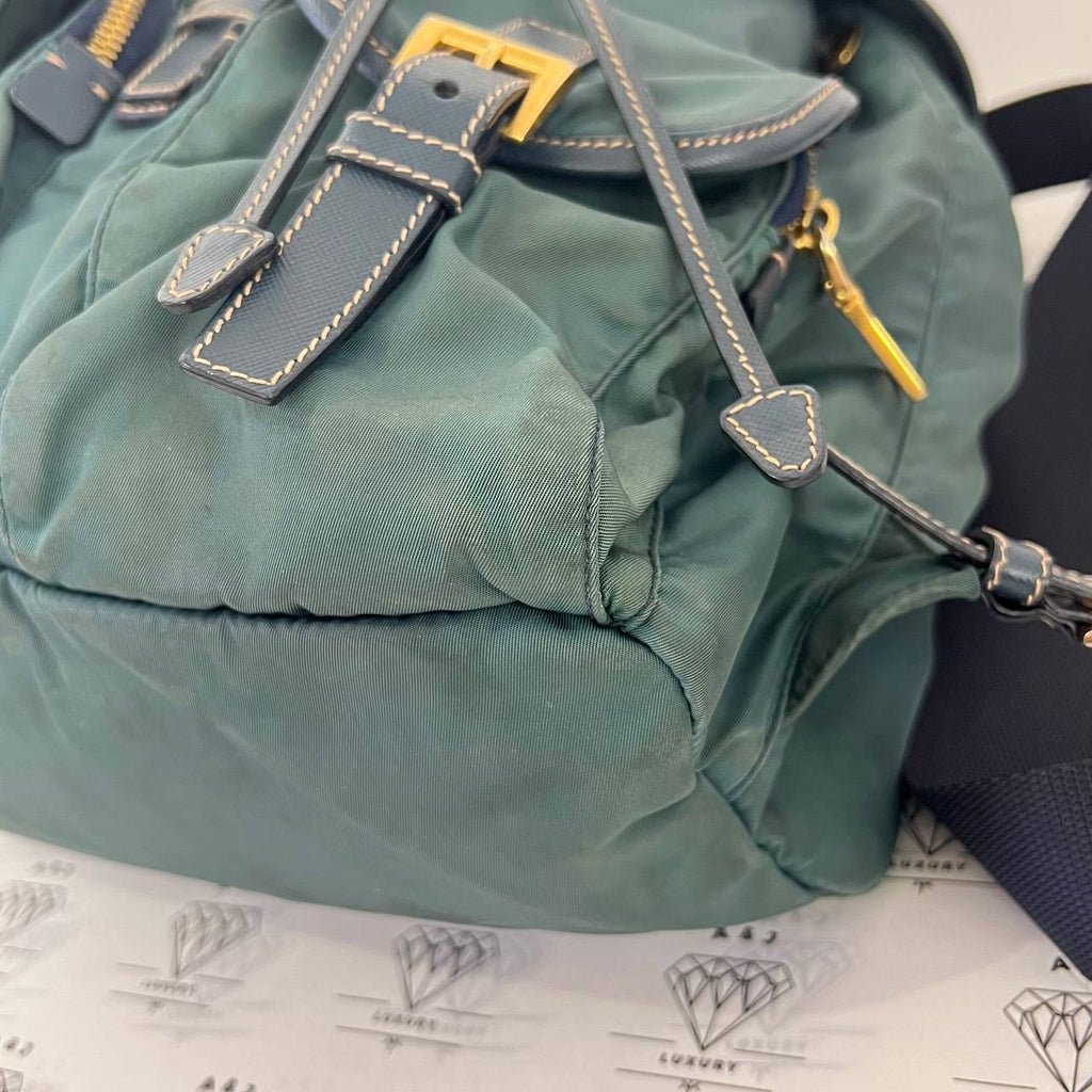 [PRE LOVED] Prada Double Pocket Backpack in Green Tessuto GHW