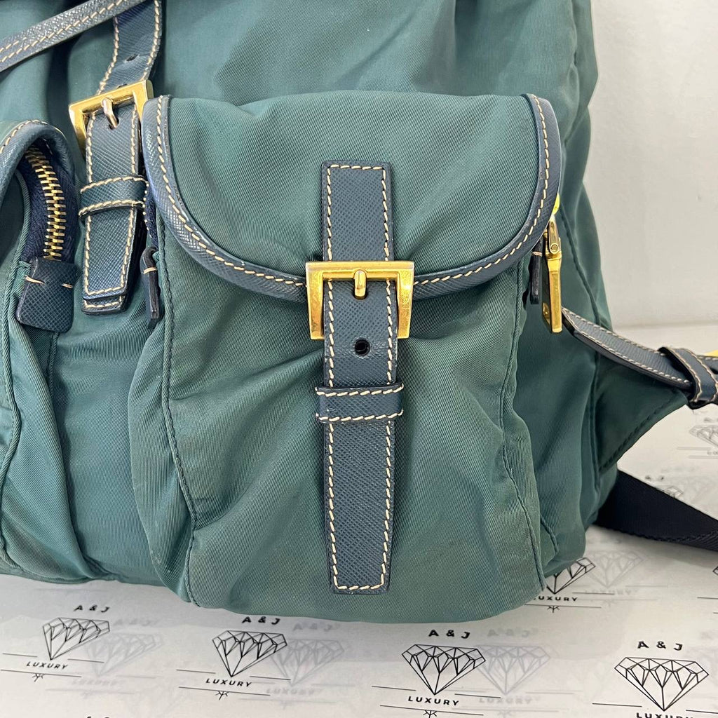 [PRE LOVED] Prada Double Pocket Backpack in Green Tessuto GHW