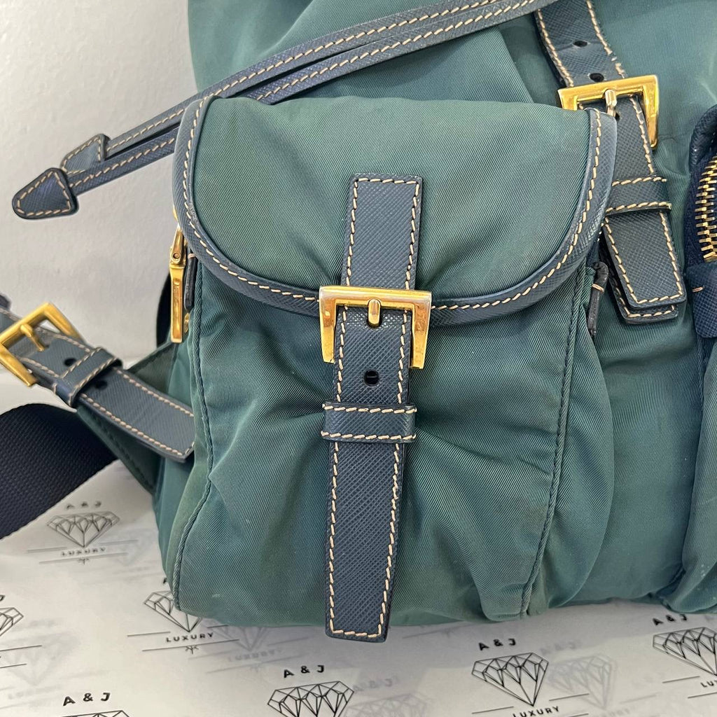 [PRE LOVED] Prada Double Pocket Backpack in Green Tessuto GHW