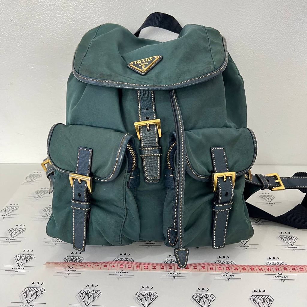 [PRE LOVED] Prada Double Pocket Backpack in Green Tessuto GHW