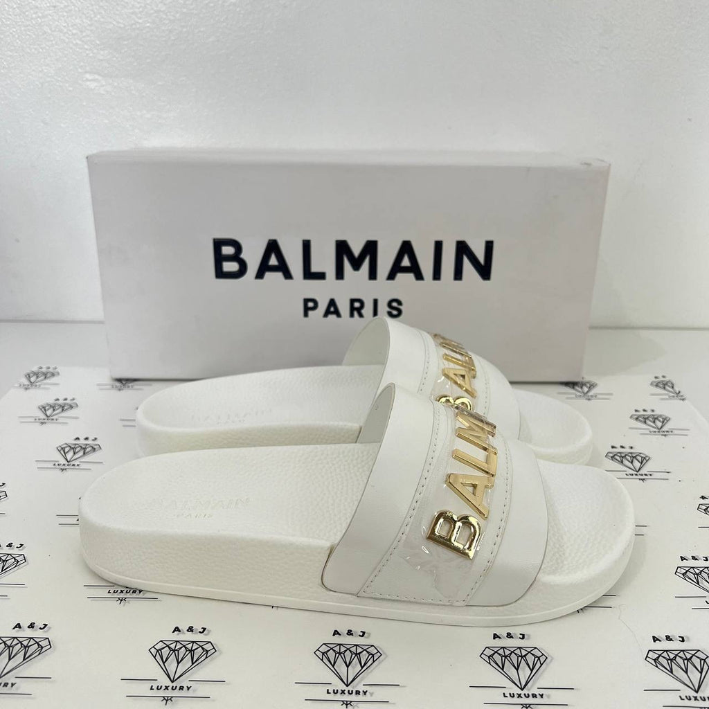 [PRE LOVED] Balmain Men's Slides in White Size 36