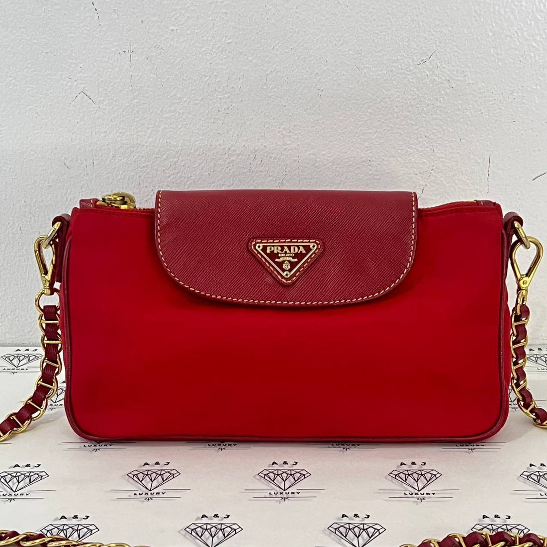 [PRE LOVED] Prada BT0779 Sling Bag in Red Tessuto and Saffiano Leather GHW