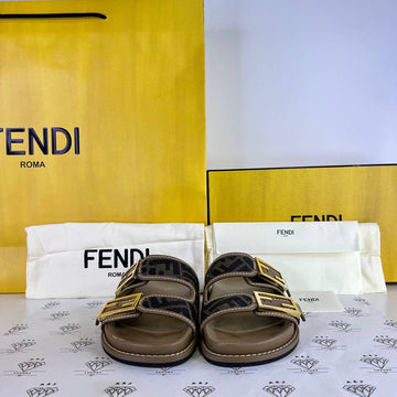 [PRE LOVED] Fendi Fabric Slides in Brown Size 36EU