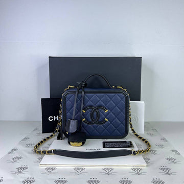 [PRE LOVED] Chanel Medium Vanity Filigree in Blue/Black Caviar Leather GHW (Series 27)