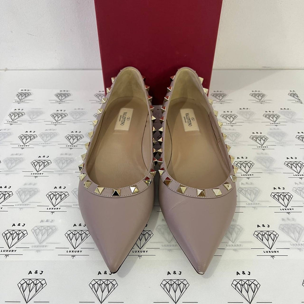 [PRE LOVED] Valentino Rockstud Ballerina Flats in Poudre Size 38.5EU