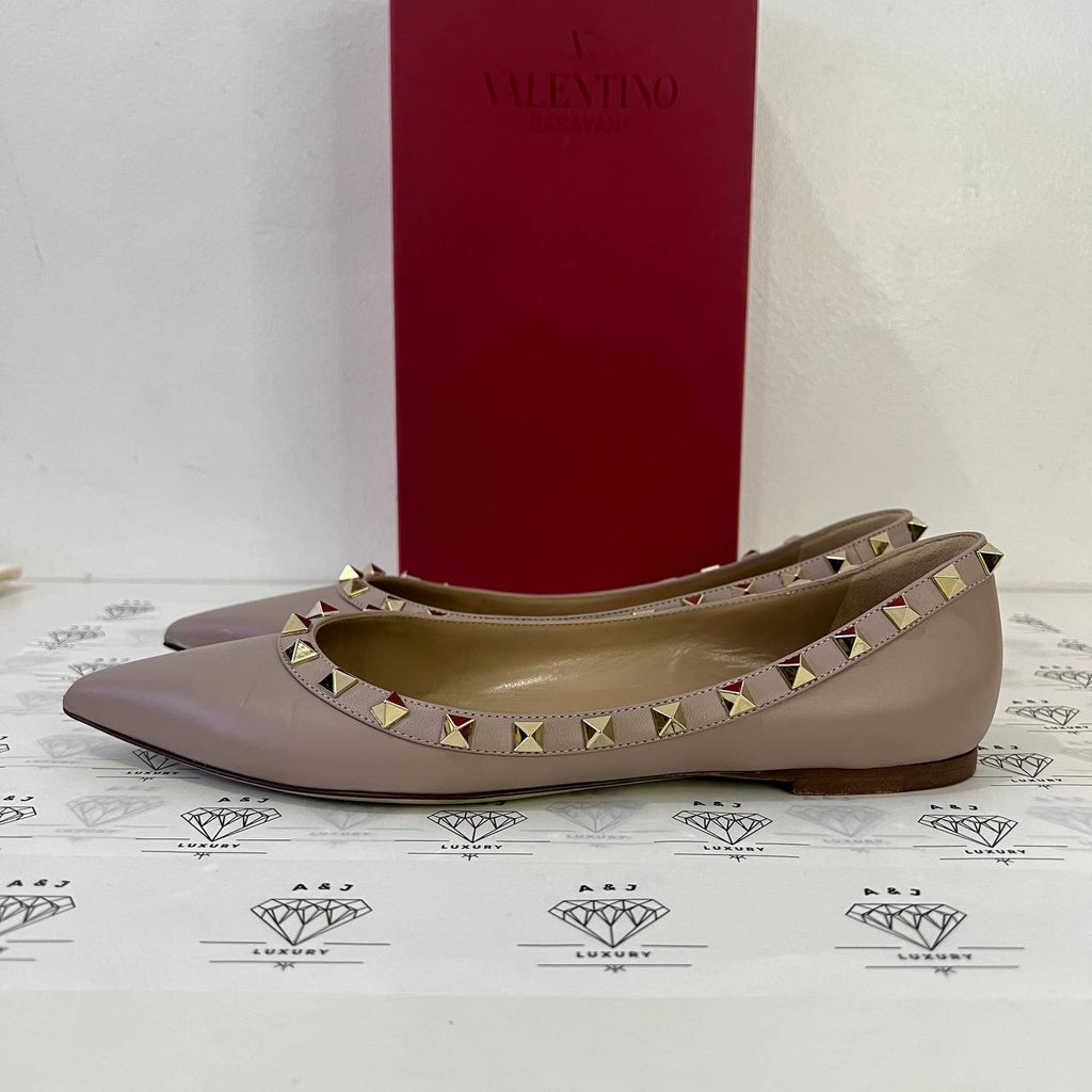 [PRE LOVED] Valentino Rockstud Ballerina Flats in Poudre Size 38.5EU