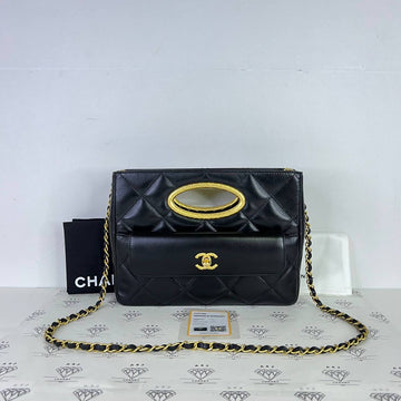 [PRE LOVED] Chanel Clutch Mini Flap Bag in Black Lambskin Leather GHW (microchipped)