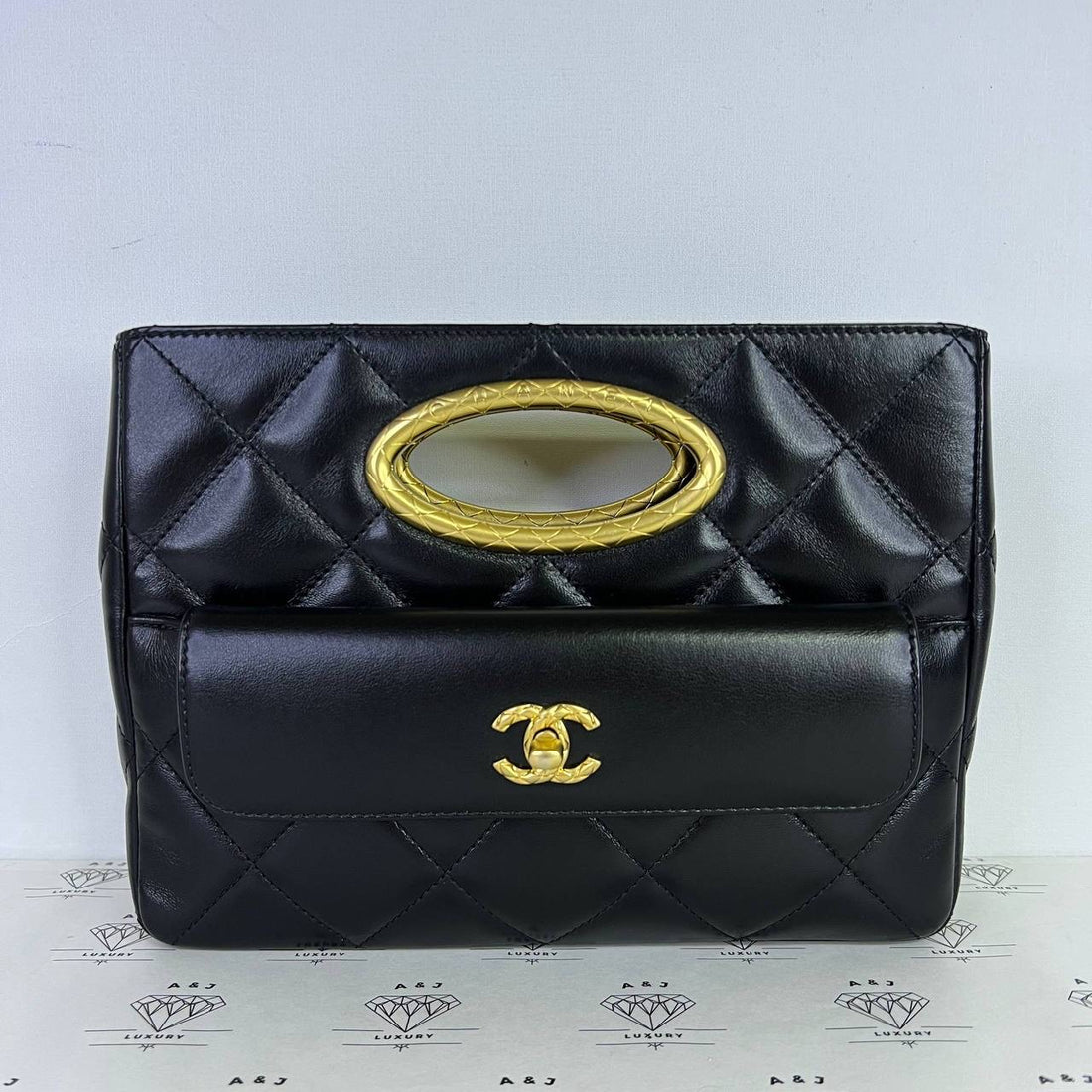 [PRE LOVED] Chanel Clutch Mini Flap Bag in Black Lambskin Leather GHW (microchipped)